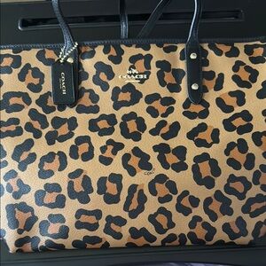 Coach Tan and Black Leopard Print Tote